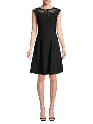 Eliza J Embroidered Cap-sleeve Fit-&-flare Dress