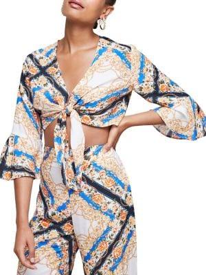 Miss Selfridge Scarf-print Tie Front Cropped Top