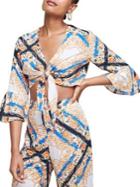 Miss Selfridge Scarf-print Tie Front Cropped Top