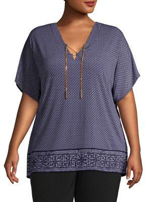 Michael Kors Plus Printed V-neck Tunic Top