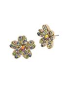 Betsey Johnson Blooming Multicolored Crystal Stone Flower Stud Earrings