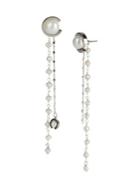 Carolee Silverplated And 3-3.5mm & 8mm Freshwater Pearl Interchangeable Rosary Chain Linear Earrings