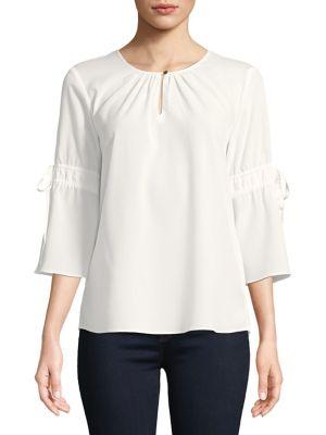 Ellen Tracy Petite Ruched-sleeve Three-quarter Sleeve Top