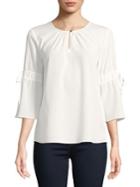 Ellen Tracy Petite Ruched-sleeve Three-quarter Sleeve Top