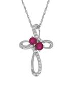 Lord & Taylor Ruby, White Sapphires And Silver Pendant Necklace