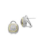 Lord & Taylor 14k Gold And Sterling Silver Diamond Pave Stud Earrings