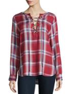 Highline Collective Lace-up Plaid Blouse