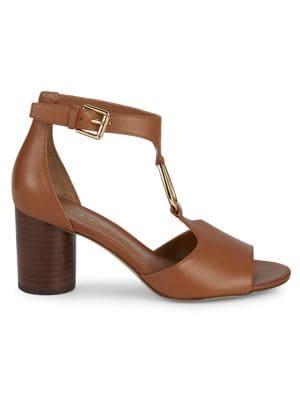 Lauren Ralph Lauren Stacked Heel Leather Ankle-strap Sandals