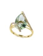 Effy Diamond, Green Amethyst And 14k Yellow Gold Ring- 0.19 Tcw