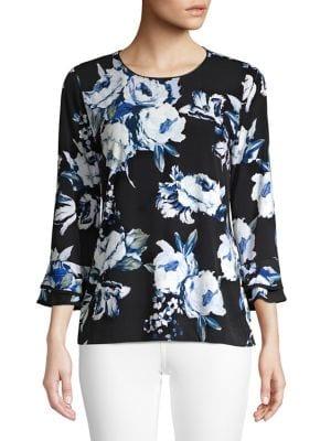 Karl Lagerfeld Paris Trumpet Sleeves Floral Top