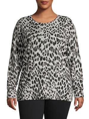 Lord & Taylor Plus Leopard-print Crewneck Wool Sweater