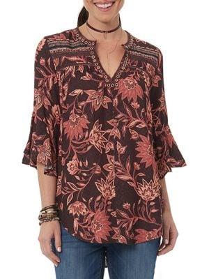 Democracy Bell-sleeve Grommet Floral Top