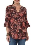 Democracy Bell-sleeve Grommet Floral Top