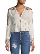 Free People Embroidered Floral Long-sleeve Top