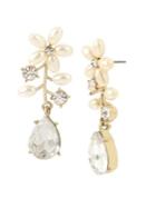 Miriam Haskell Vintage Pearl Flower Crystal And Faux Pearl Drop Front Back Earrings