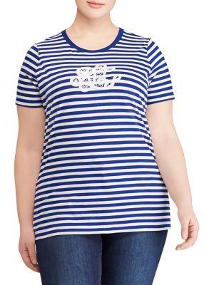 Lauren Ralph Lauren Plus Monogram Striped Cotton Tee