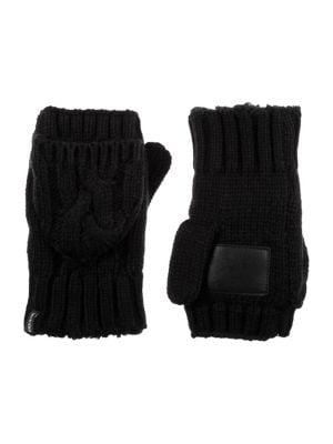 Isotoner Chunky Faux-fur Cable-knit Flip Top Mittens