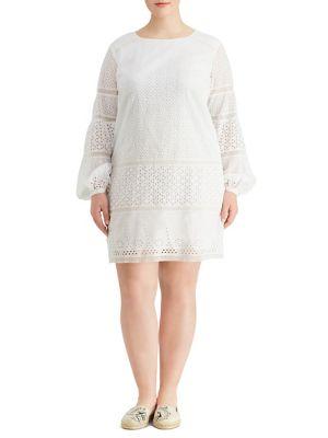 Lauren Ralph Lauren Plus Eyelet Lace Cotton Dress