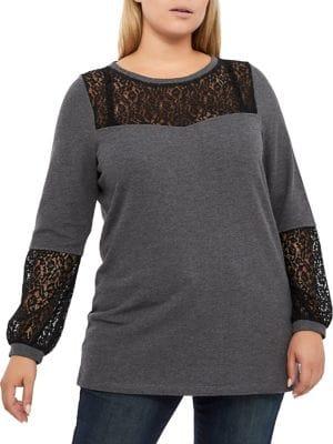 Addition Elle Love And Legend Plus Balloon-sleeve Lace Sweatshirt