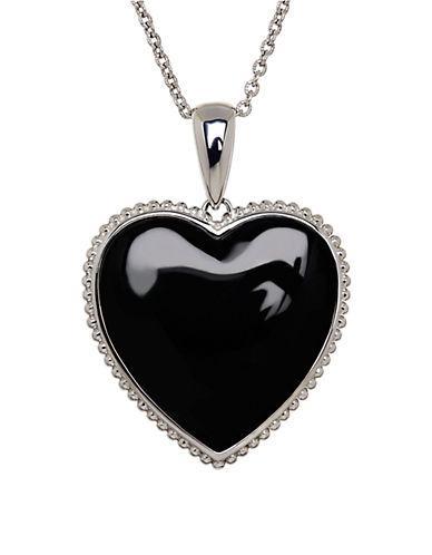 Lord & Taylor Onyx And Sterling Silver Heart Pendant Necklace