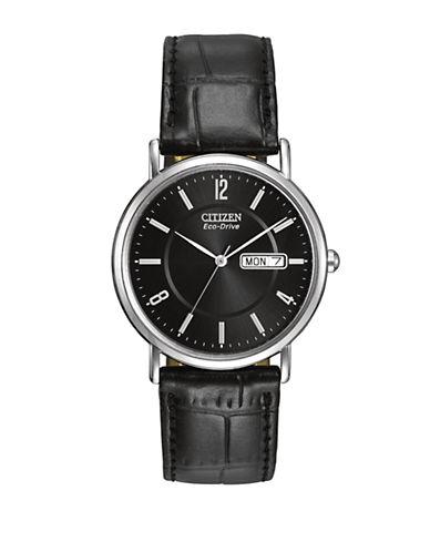 Citizen Eco-drive Stainless Steel And Leather Black Dial Watch