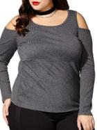 Mblm By Tess Holliday Rib-knit Cold-shoulder Top