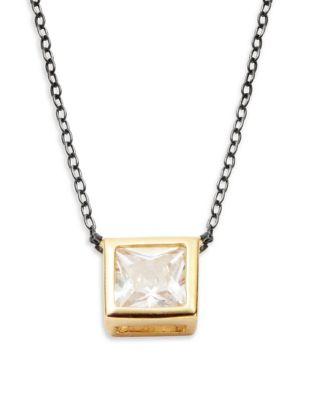 Lord & Taylor Square Solitaire Crystal And Sterling Silver Pendant Necklace