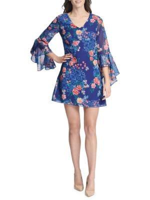 Kensie Bell-sleeve Floral Shift Dress