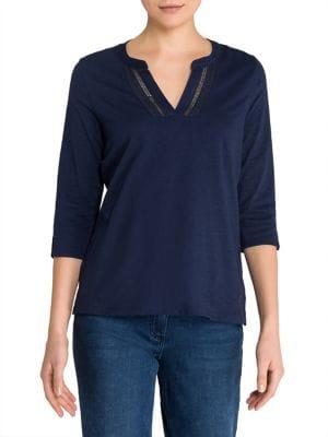 Olsen Three-quarter Ladder-trim Splitneck Tee