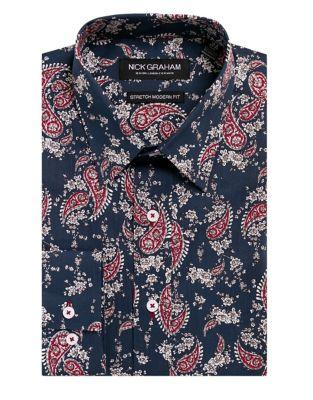 Nick Graham Stretch-fit Paisley Button-down Shirt
