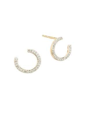 Adina Reyter 14k Yellow Gold & White Diamond Hoop Stud Earrings