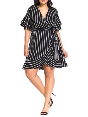City Chic Plus Striped Flounce Dress