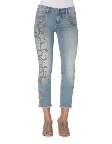 Driftwood Floral Embroidered Cropped Jeans
