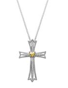 Lord & Taylor Sterling Silver And 14kt. Yellow Gold White Topaz Cross Pendant Necklace