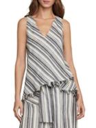 Bcbgmaxazria Striped Fringe-trimmed Cotton Blend Top
