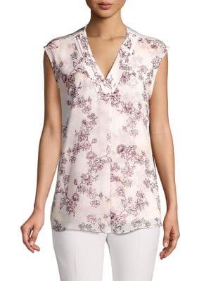 Calvin Klein Pleated V-neck Sleeveless Chiffon Top