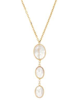 Lord & Taylor Mother Of Pearl And 14k Yellow Gold Triple Circle Drop Necklace