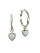 Lucky Brand Milagro Indigo Ranch Blue Lace Agate Heart Charm Hoop Earrings