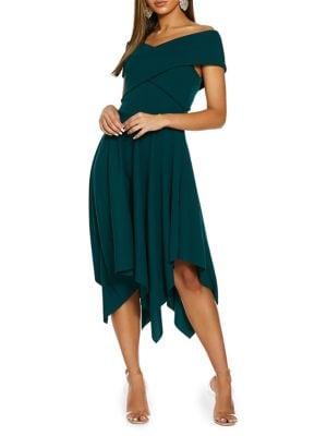 Quiz Off-the-shoulder Bardot Hanky-hem Dress
