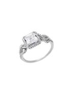 Lord & Taylor Rhodium-plated Sterling Silver And Cubic Zirconia Square Halo Engagement Ring