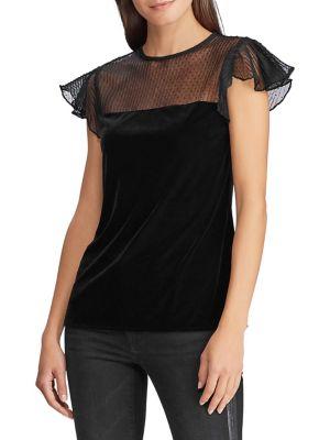 Lauren Ralph Lauren Mesh-yoke Velvet Top