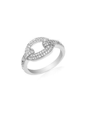 Lord & Taylor Rhodium-plated Sterling Silver And Cubic Zirconia Pave Buckle Design Ring