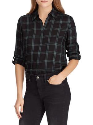 Lauren Ralph Lauren Plaid Twill Button Front Shirt