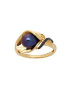 Lord & Taylor Black Oval Freshwater Pearl, Diamond And 14k Yellow Gold Ring