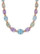 Sonatina Oval Cut Amethyst, Blue Topaz & Rose De France Link Necklace
