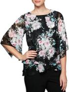 Alex Evenings Plus Floral-print Quarter-sleeve Blouse