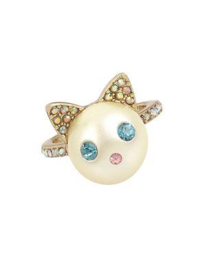 Betsey Johnson Angel Crystal And Cat Ring