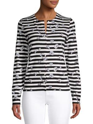 Lord & Taylor Striped Floral Cardigan