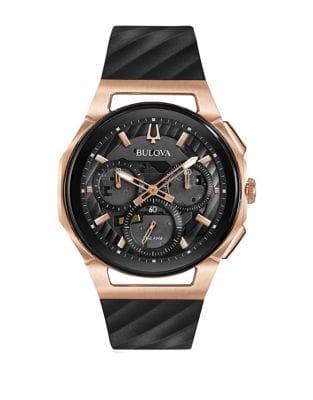 Bulova Curv Rose-goldtone & Black Silicone Strap Chronograph Watch