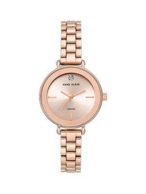 Anne Klein Rose Goldtone & Diamond Bracelet Watch